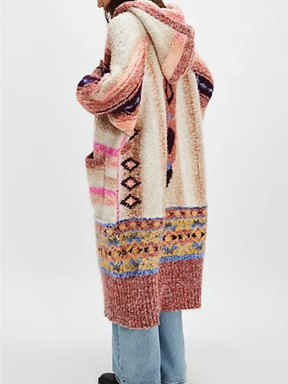 Free people Yukon Cardigan Sweater - Cream & Pink Sz L